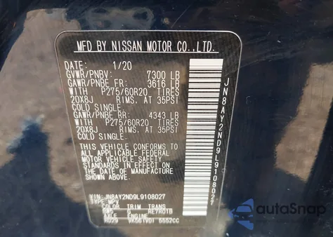 2020 Nissan Armada Sl 2Wd from USA, damaged, VIN JN8AY2ND9L9108027